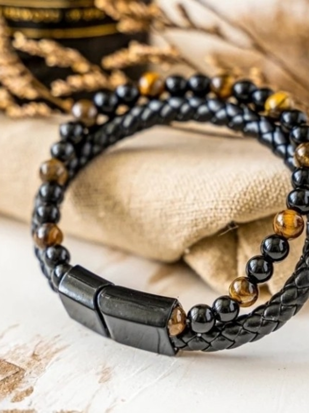 Black & Brown Beaded Wrap Bracelet